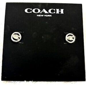 Coach silver tone metal "C" logo pierced earrings NWT